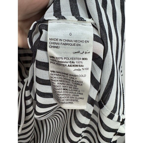 Chicos Semi Sheer Button Top Womens 0/Small Black White Stripe Side Tie 3/4 Slv - Picture 11 of 13